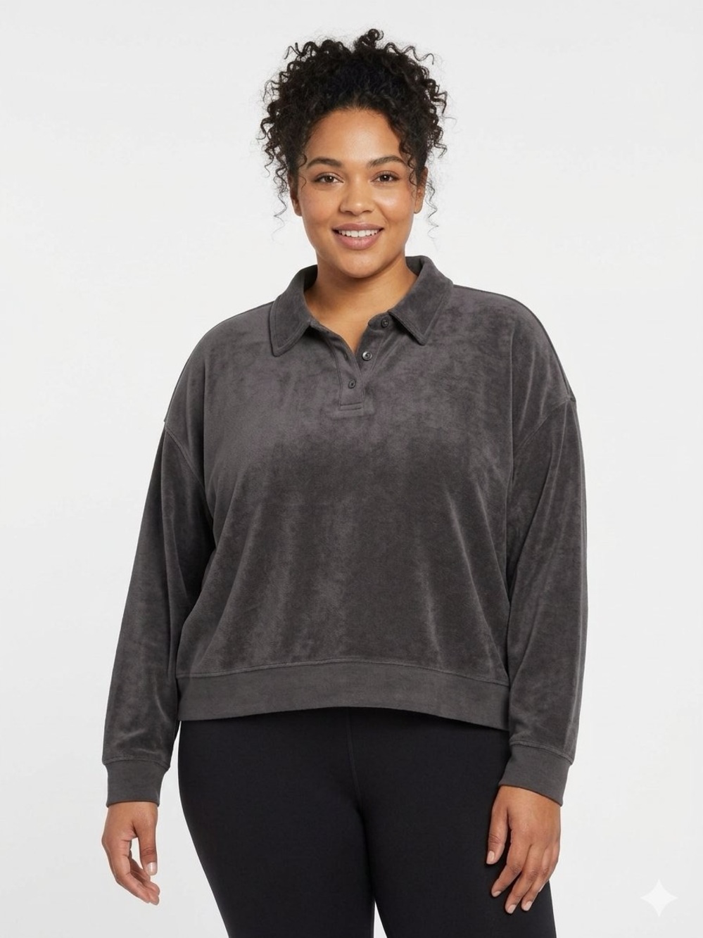 Barefoot Dreams Malibu Collection Brushed Fleece Polo Pullover Size 3XP Carbon